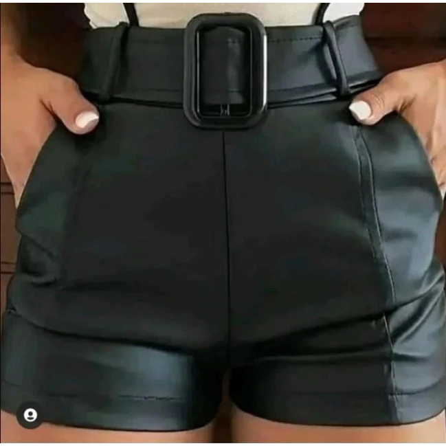 Shorts de Couro Feminino Cós Alto com Cinto - Imagem 5